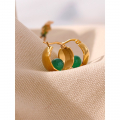 Yhpup Green Agate Natural Stone Smooth Metal Stainless Steel Round Huggie Hoop Earrings 18k Gold Plated Charm Waterproof Jewelry - Hoop Earrings - AliExpress