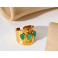 Yhpup Green Natural Stone Stainless Steel 18k Gold Plated Metal Fashion Wide Ring Charm Texture Waterproof Jewelry For Women - Rings - AliExpress