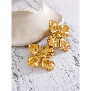 Yhpup Waterproof Stainless Steel Flower Stud Earrings 18k Gold Color Plated Metal Texture Fashion Jewelry for Women Gala Gift| |   - AliExpress