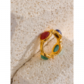 Yhpup Stainless Steel Colorful Natural Stone Agate Cast Vintage Charm Ring 2023 Fashion 316l Jewelry For Women Textured Gift - Rings - AliExpress