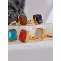 Yhpup Colorful Opal Natural Cat Eye Stone Stainless Steel Square Open Ring High Quality Rust Proof Gold Color Finger Jewelry - Rings - AliExpress