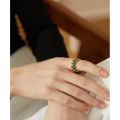 Yhpup Exquisite Bling Green White Color Cubic Zirconia Stainless Steel Grid Hollow Ring High Quality Delicate Jewelry New Gift