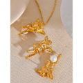 Yhpup Stylish Unique Stainless Steel Angel Pendant Necklace Earrings Bright Imitation Pearls Gold Color Vintage Fashion Jewelry