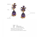 Yhpup 316 Stainless Steel Luxury Colorful AAA Cubic Zirconia Flower Exquisite Bling Earrings High Quality Fashion Party Jewelry