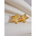 Yhpup Trendy Stainless Steel Star Small Stud Earrings Metal Texture Cute 18K Gold Plated Rust Proof Jewelry Accessories Gift