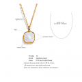 Yhpup 316l Stainless Steel Square Natural Shell Pendant Chic Necklace Golden Link Chain Double Face Trendy Women Jewelry Gift