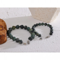 Yhpup 8# 10# Natural Malachite Cub Stone Beads Chain Handmade Bracelet Bangle Stainless Steel Men Women Unisex Health Jewelry