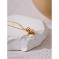 Yhpup Exquisite Natural Shell Butterfly Imitation Pearl Pendant Necklace Stainless Steel Korean Chic Fashion Daily Jewelry Gift