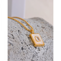 Yhpup Luxury Natural Shell Zircon Square Pendant Necklace Stainless Steel High-Grade Trendy Neck Jewelry Women Gift Bijoux