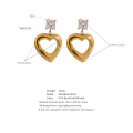 Yhpup New Stainless Steel Heart Love Hollow Drop Earrings Prevent Allergy Luxury Cubic Zirconia Trendy Temperament Jewelry