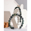 Yhpup 8# 10# Natural Malachite Cub Stone Beads Chain Handmade Bracelet Bangle Stainless Steel Men Women Unisex Health Jewelry