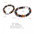 Yhpup 8# 10# Natural Smoking Quartz Tiger Stone Beads Unisex Couple Health Bracelet Stainless Steel Handmade Fashion Jewelry