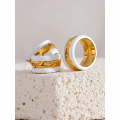 Yhpup White Enamel Stainless Steel C Shape Round Unusual Earrings Ring Waterproof 18K Gold Color Unique Fashion Jewelry Women