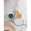 Yhpup Green White Shiny Big Glass Crystal Round Pendant Stainless Steel Fashion Necklace Trendy Sweater Chain Jewelry Women Gift