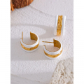 Yhpup White Enamel Stainless Steel C Shape Round Unusual Earrings Ring Waterproof 18K Gold Color Unique Fashion Jewelry Women