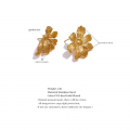 Yhpup Stainless Steel Asymmetry Flower Stud Earrings 2023 Gold Color Fashion Rust Proof Chic Jewelry Pendientes Women Gift