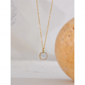 Yhpup 316l Stainless Steel Square Natural Shell Pendant Chic Necklace Golden Link Chain Double Face Trendy Women Jewelry Gift