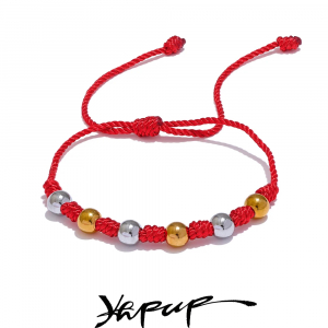 Yhpup Unisex 7 knots Lucky Handmade Woven Jewelry Gift Fashion Stainless Steel Beads Red Rope Braided Fate Wish Bracelet Bangle