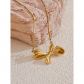 Yhpup Popular Big Metal Bow knot Pendant Long Necklace Gold Color 18K PVD Plated Stainless Steel Fashion Jewelry Wholesale