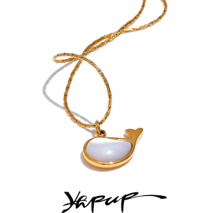 Yhpup Chic High Quality Natural Shell Whale Pendant Necklace Water Resistant Golden Stainless Steel Summer Daily Jewelry New