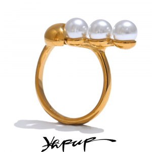 Yhpup Exquisite Fashion New Style Stainless Steel Ring Simulated Pearl Real Gold 18k Gold PVD Plated Jewelry for Women 2024 Gift