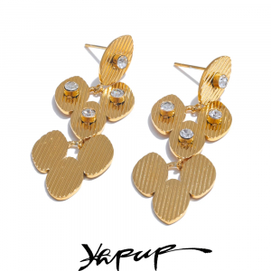 Yhpup Stylish Unique Stainless Steel Zirconia Flower Golden Drop Earrings 18K PVD Plated Rust Proof Metal Stylish Jewelry Gift