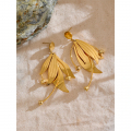 Yhpup Exquisite Stainless Steel Metal Flower Creative Earrings 18K Gold Color Plated Elegant Fashion Fairy Jewelry Gift