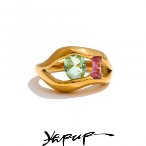 Yhpup Size 678 Fashion Unique Lip Design Ring for Women Golden Plated Cubic Zirconia Stainless Steel Finger Jewelry New Arrivals