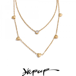 Yhpup Korean Double Layer Zirconia Heart Chic Chain Summer Necklace Exquisite Stainless Steel Layered Collar Jewelry for Women