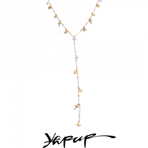 Yhpup 2025 Cross Butterfly Zircon Pearl Drop Long Chest Y Chain Necklace PVD Plated Stainless Steel Summer Fashion Jewelry