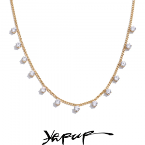 Yhpup Shiny Cubic Zirconia Chic Chain Necklace for Women Stainless Steel Delicate Premium Exquisite Collar Jewelry for Women