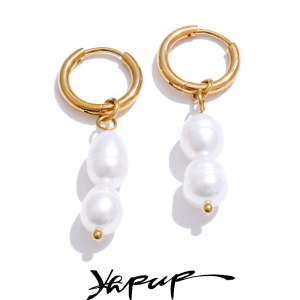 Yhpup Stainless Steel Natural Pearl Drop Dangle Hoop Earrings Daily Wear Popular Basic Rust Resistant Jewelry for Women