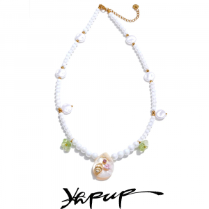 Yhpup Simulated Pearls Beads Chain Handmade Jewelry Conch Shell Pendant Necklace Summer Trendy Jewelry Accessories