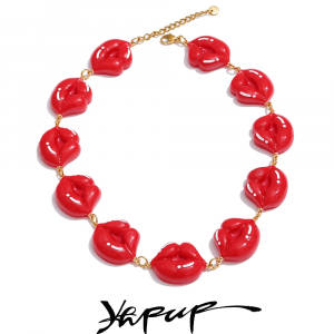 Yhpup 2025 Creative Red Resin Lips Chain Necklace for Women Stainless Steel Stylish Unique New Arrivals Charm Jewelry Party Gift