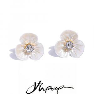 Yhpup Resin Zirconia Flower Sweet Stud Earrings for Women Stainless Steel Trending Daily Korean Fairy Jewelry Gift Bijoux Femme