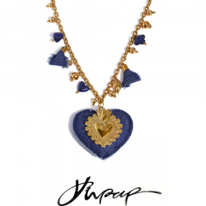 Yhpup 82+6cm Long Blue Denim Acrylic Heart Pendant Charm Necklace for Women Rust Proof Stainless Steel Arrivals Handmade Jewelry