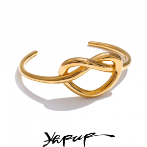 Yhpup 59mm Fashion Stainless Steel Heart Cuff Bracelet Bangle Metal Texture High Quality Minimalist Attractive Jewelry 2025 Gift
