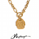Yhpup Length 100cm Rectangle Double-Sided Sun Moon Pendant Necklace Golden Stainless Steel Toggle-Clasps Distinctive Jewelry New