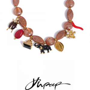 Yhpup Fashion Handmade Jewelry Acrylic Beads Chain Beetle Elephant Flower Drop Charm Necklace Stainless Steel Exclusive Jewelry
