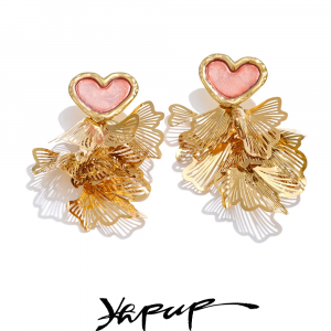 Yhpup New Design Heart Petal Dangle Fashion Earrings 18K PVD Golden Plated Stainless Steel Charm Popular Daily Statement Jewelry