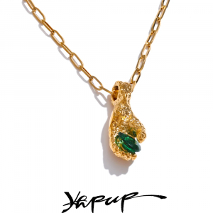 Yhpup Stylish Unique Hand Palm Green Cubic Zirconia Pendant Necklace New Tarnish Resistant Chain Golden Chic Trending Jewelry